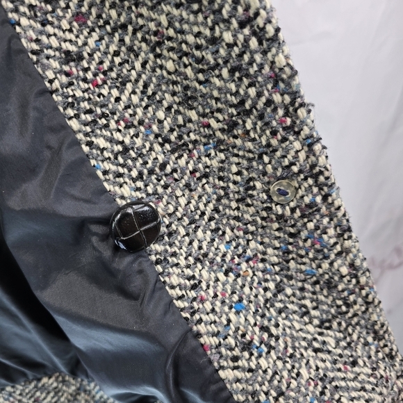 Vintage Coat Womens 1X Gray Wool Tweed Words 80s 90s Pleated Slouchy Korea - Picture 10 of 14